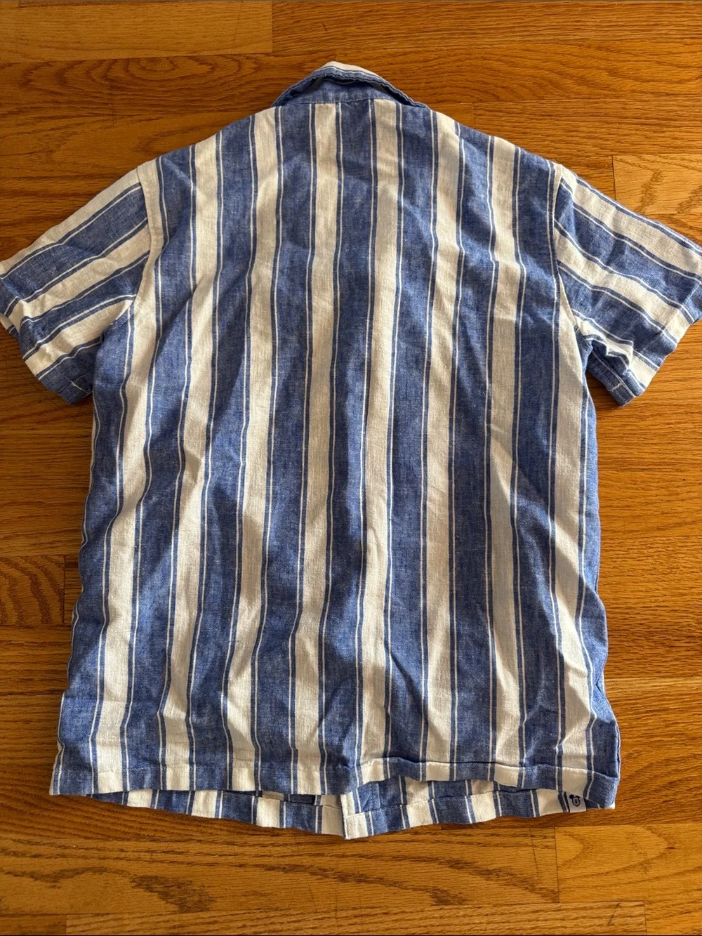 Old Navy Disney Blue and White Striped Short-Sleeve Button-Down Shirt